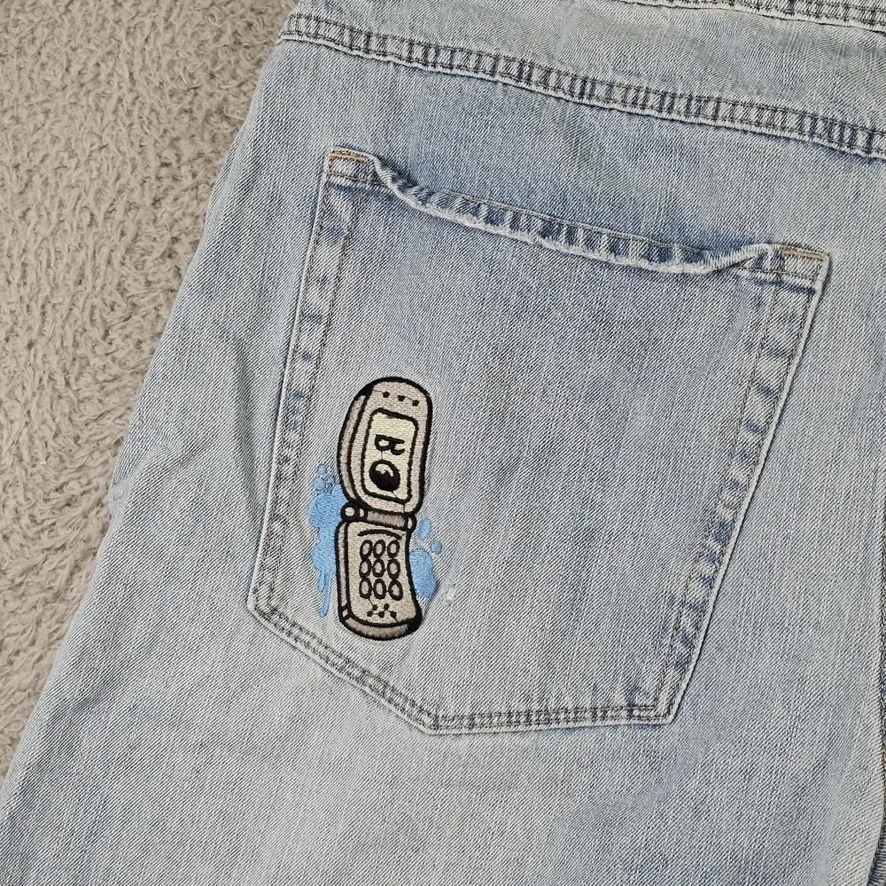 Empyre Denim Shorts Mens 38 Light Wash Relaxed Fit Cartoon Flip Phone Y2K